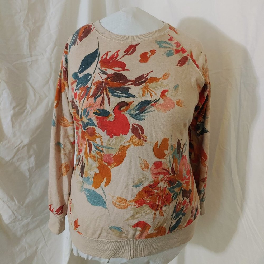 Torrid Light Taupe Floral Fleece Raglan Sweatshirt, Size 1